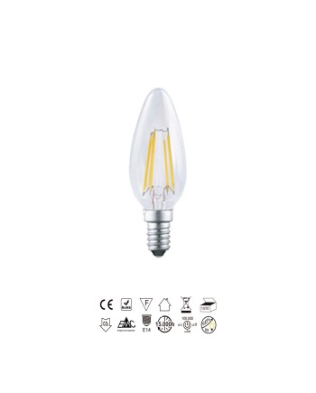 BOMBILLA LED - E14 VELA FILAMENTO - 4W - 2700K - 400Lm - 360º